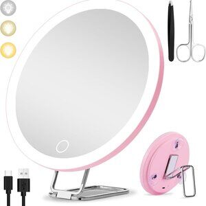 30X Magnifying Mirror with Light, Large 6" Rechargeable Lighted with Suction Cup